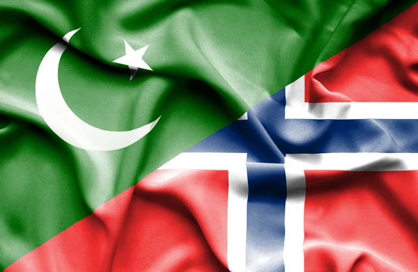 Bandiera sventolante di Norvegia e Pakistan — Foto Stock