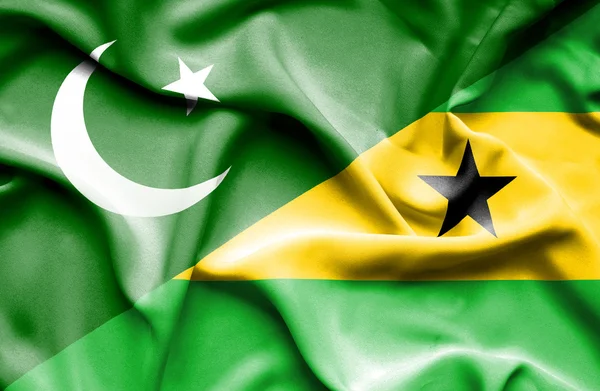 Waving flag of Sao Tome and Principe and Pakistan — Stock Photo, Image