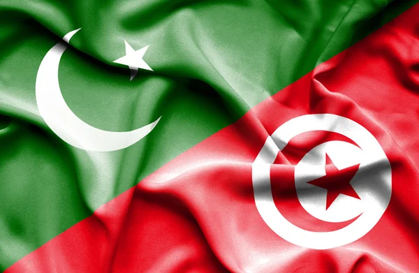 Waving flag of Tunisia and Pakistan — Stock Photo, Image