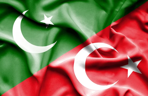 Waving flag of Turkey and Pakistan — Stock Photo, Image