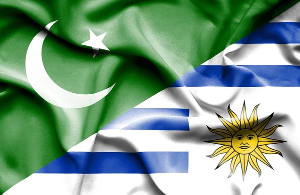 Flagge von Uruguay und Pakistan schwenkend — Stockfoto