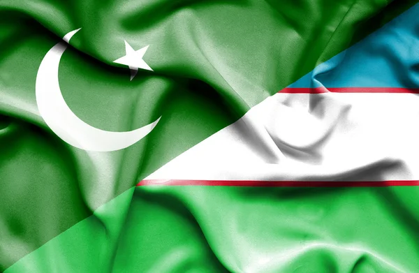 Waving flag of Uzbekistan and Pakistan — Stock Photo, Image