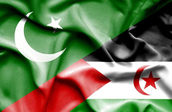 Macha flagą Sahary Zachodniej i pakistan — Zdjęcie stockowe