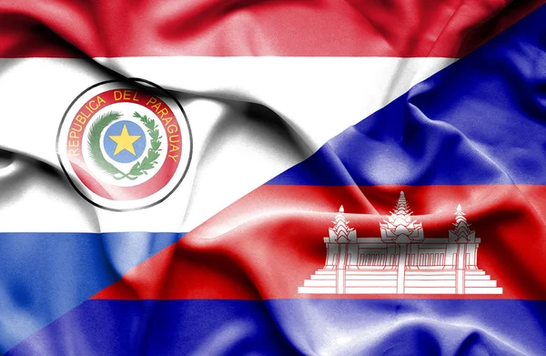 Bandera ondeante de Camboya y Paraguay —  Fotos de Stock