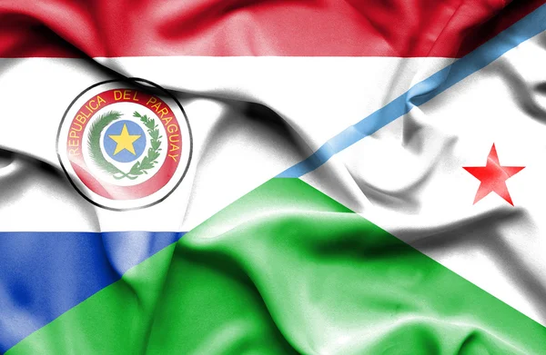 Dijbouti 和巴拉圭那飘扬的旗帜 — 图库照片