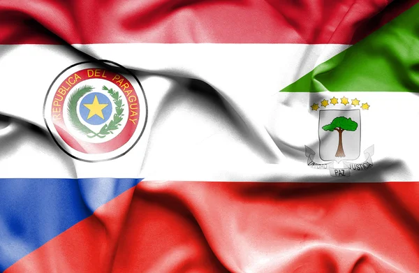 Ekvator giuinea ve paraguay Cumhuriyeti bayrağı sallayarak — Stok fotoğraf