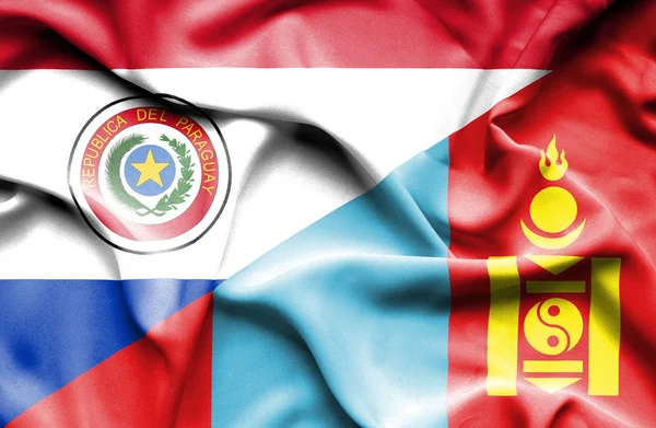 Bandera ondeante de Mongolia y Paraguay — Foto de Stock