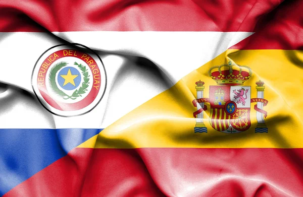 Bandera ondeante de España y Paraguay — Foto de Stock