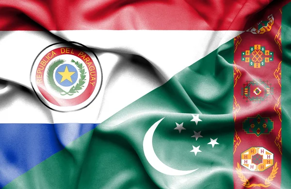 Bandera ondeante de Turkmenistán y Paraguay — Foto de Stock