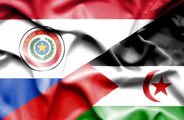 Batı Sahra ve paraguay Cumhuriyeti bayrağı sallayarak — Stok fotoğraf