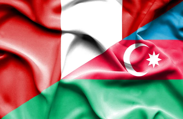 Waving flag of Azerbajan and Peru — Stock Photo, Image