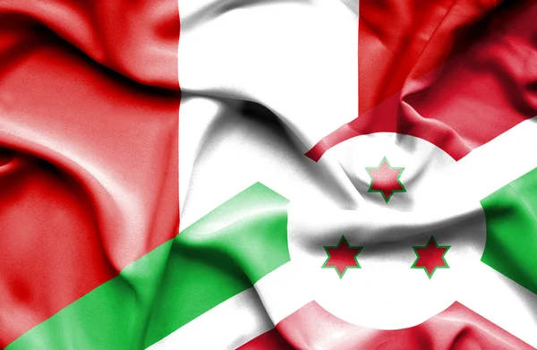 Waving flag of Burundi and Peru — Stock Photo, Image