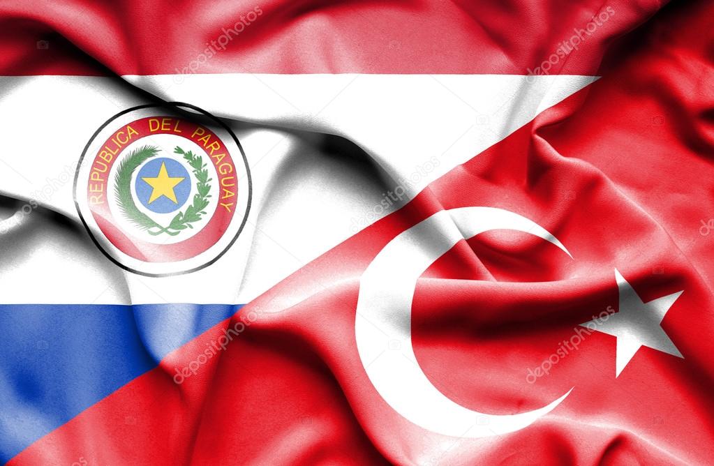 Waving flag of Turkey and Paraguay