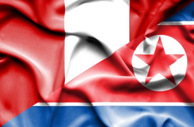 Kuzey Kore ve peru bayrağı sallayarak