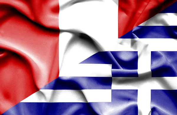 Waving flag of Greece and Peru — Stock Photo, Image