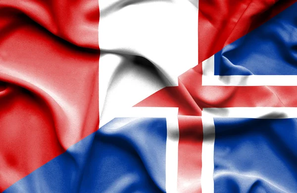 Waving flag of Iceland and Peru — Stock Photo, Image