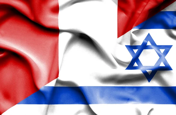 Waving flag of Israel and Peru — Stock Photo, Image
