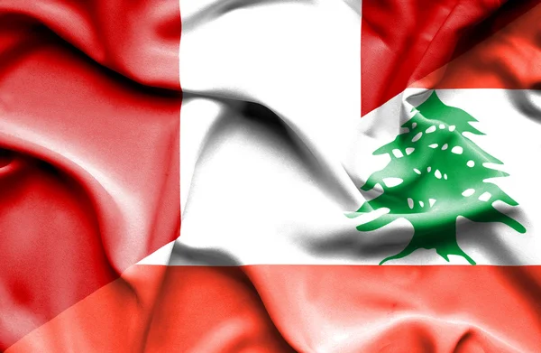 Waving flag of Lebanon and Peru — Stock Photo, Image