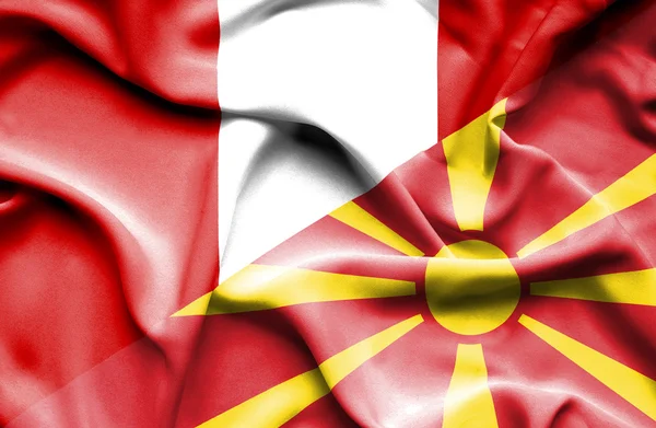 Bandiera sventolante di Macedonia e Perù — Foto Stock