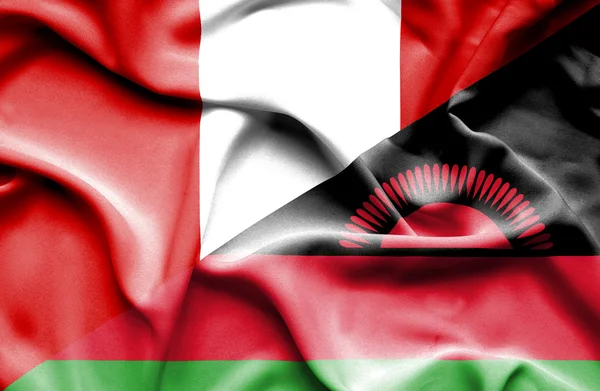 Waving flag of Malawi and Peru — Stock Photo, Image