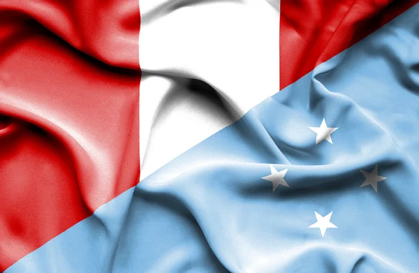 Waving flag of Micronesia and Peru — Stock Photo, Image