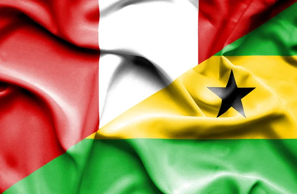 Sventolando bandiera di Sao Tome e Principe e Perù — Foto Stock