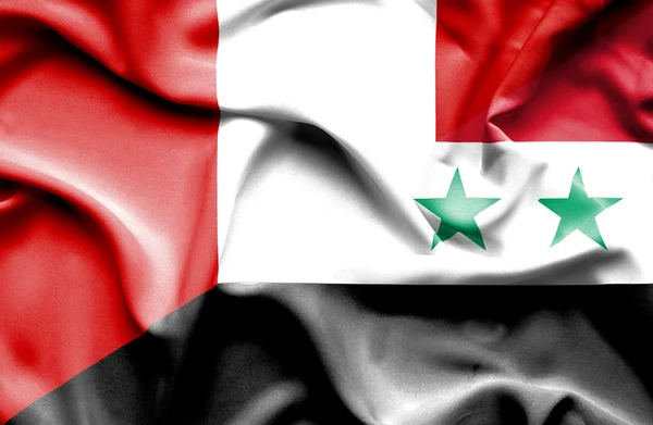 Waving flag of Syria and Peru — Stock Photo, Image