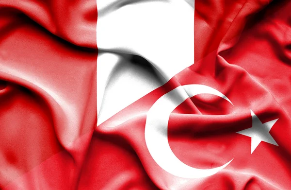 Waving flag of Turkey and Peru — Stock Photo, Image