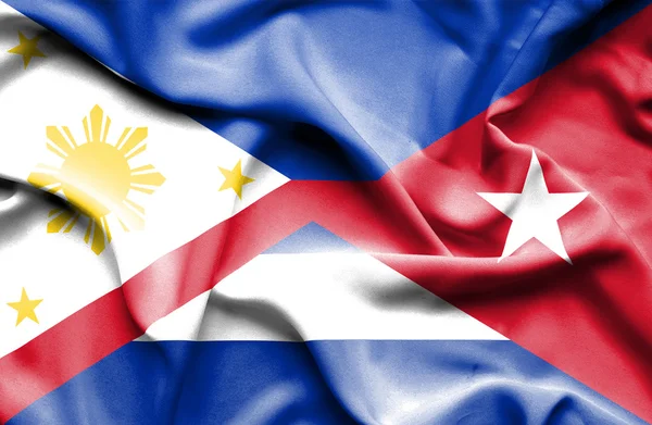 Vlající vlajka Kuby a Filipíny — Stock fotografie