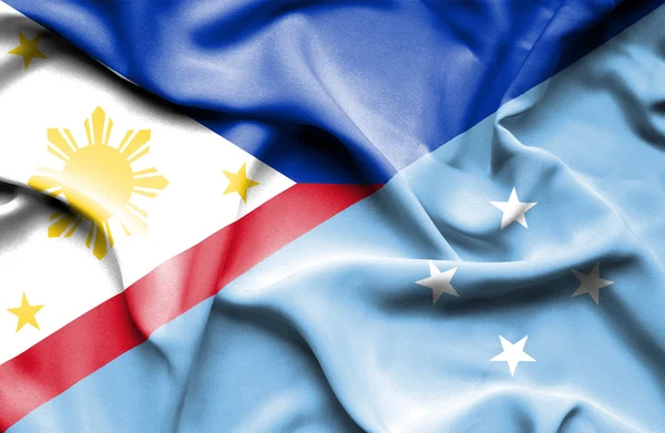 Wapperende vlag van Micronesia, Federale Staten en de Filippijnen — Stockfoto