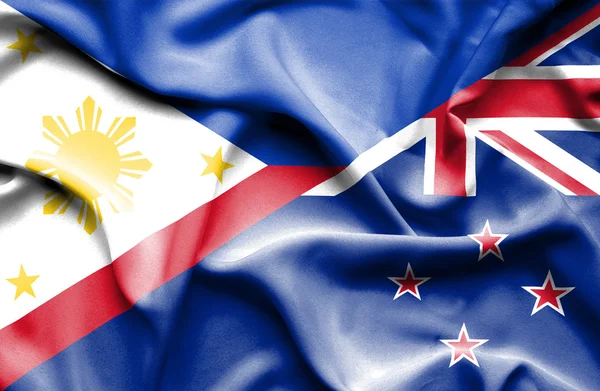 新西兰和菲律宾那飘扬的旗帜 — 图库照片