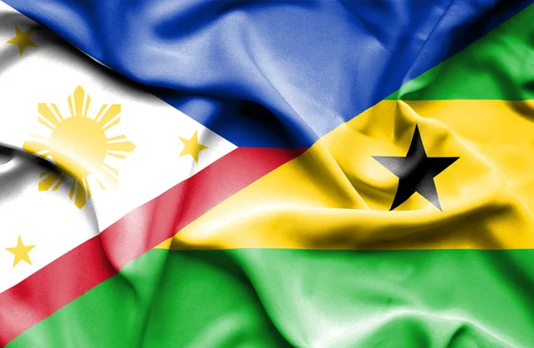 Flagge schwenkend von São Tomé und Principe und den Philippinen — Stockfoto