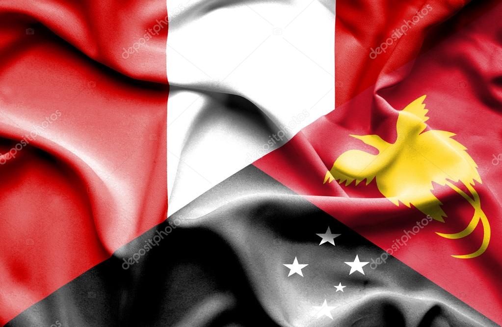 Waving flag of Papua New Guinea and Peru