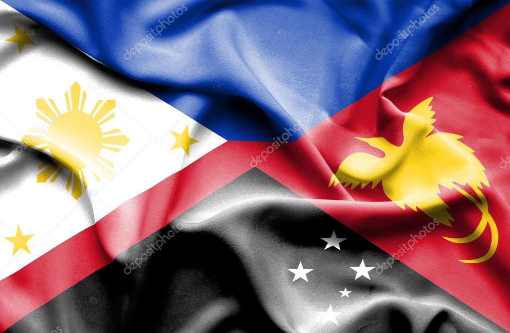 Waving flag of Papua New Guinea and Philippines