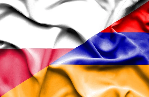 Waving flag of Armenia and Poland — Stock Photo, Image
