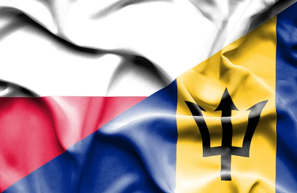 Machać flaga barbados i Polska — Zdjęcie stockowe