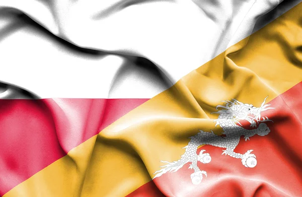 Waving flag of Bhutan and ,Poland — Stock Photo, Image