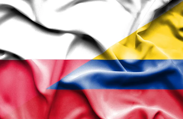 Waving flag of Columbia and  Poland — Stock Photo, Image