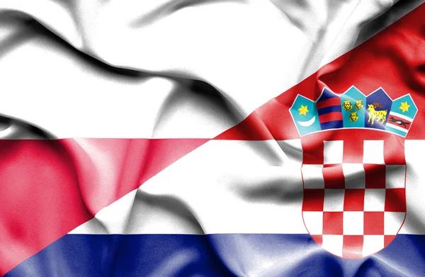 Waving flag of Croatia and Poland — Stock Photo, Image