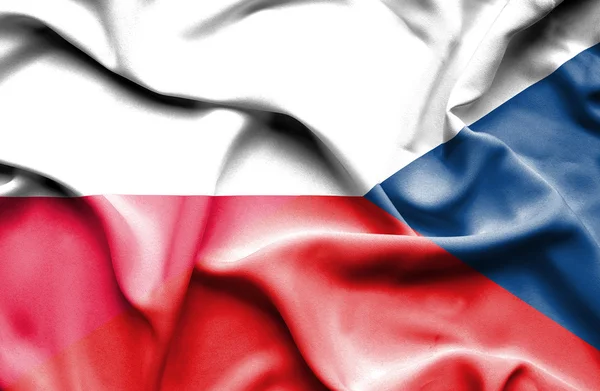 Waving flag of Czech Republic and Poland — Stock Photo, Image