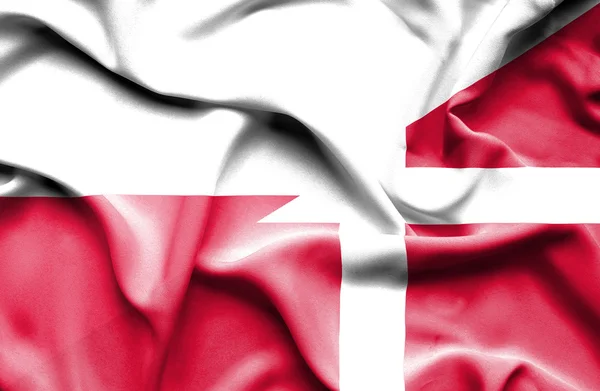 Розмахуючи прапором Данії та Польщі — стокове фото
