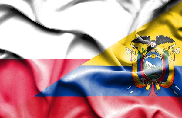 Waving flag of Ecuador and Poland — Stock Photo, Image