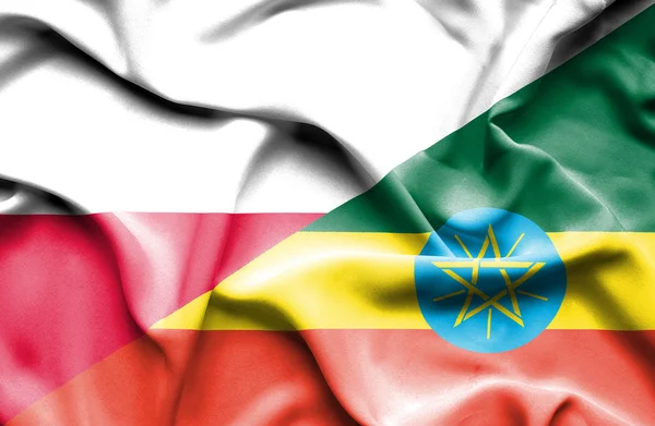 Falującej flagi Etiopii i Polska — Zdjęcie stockowe