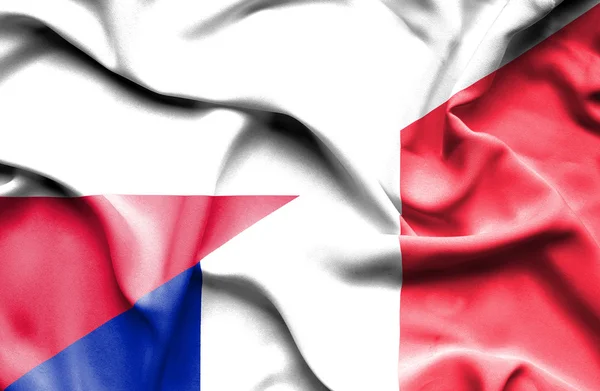 Waving flag of France and Poland — Stock Photo, Image