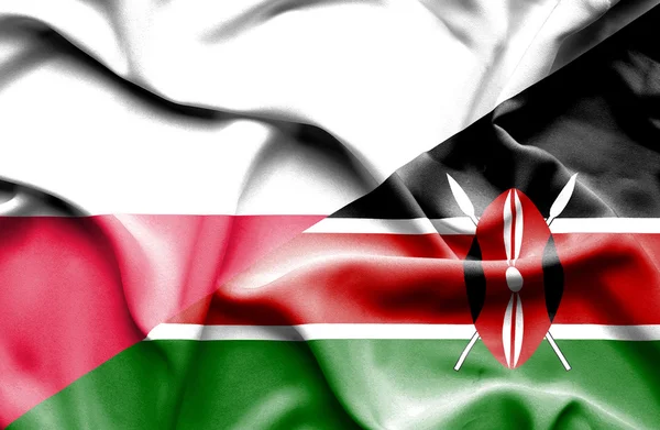Waving flag of Kenya and Poland — Stock Photo, Image