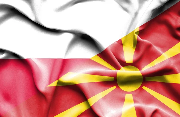 Bandera ondeante de Macedonia y Polonia — Foto de Stock