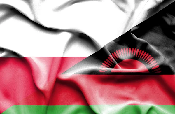 Waving flag of Malawi and Poland — Stock Photo, Image