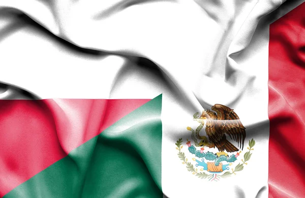 Waving flag of Mexico and Poland — Stock Photo, Image