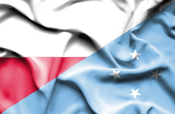 Wapperende vlag van micronesia en Polen — Stockfoto