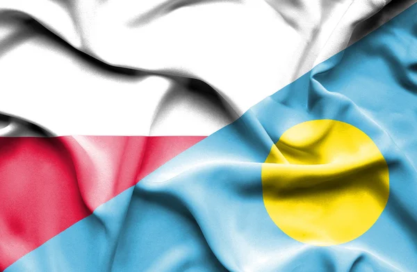 Waving flag of Palau and Poland — Stock Photo, Image